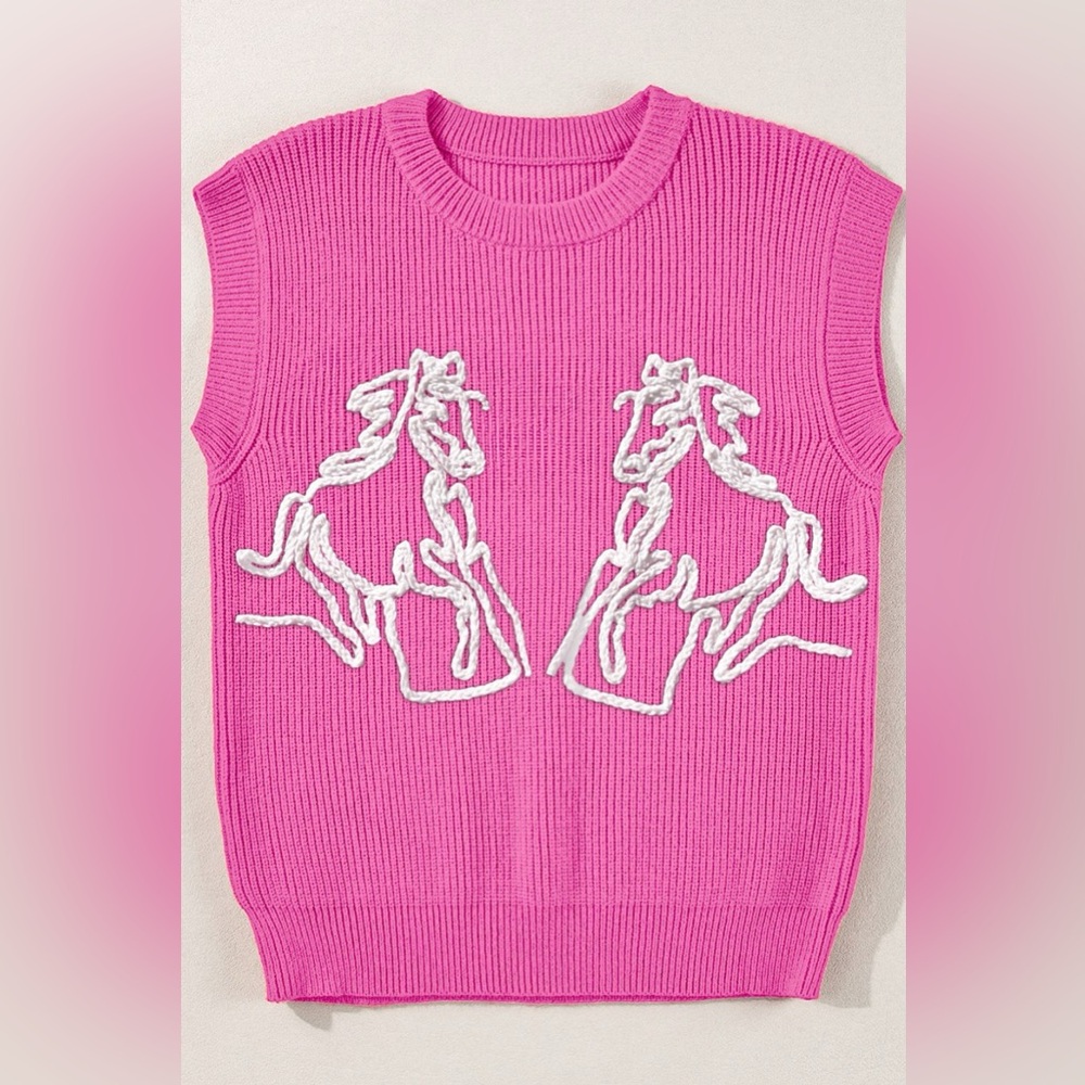 Western Horse Embroidered Round Neck Sweater - Picture 3 of 11
